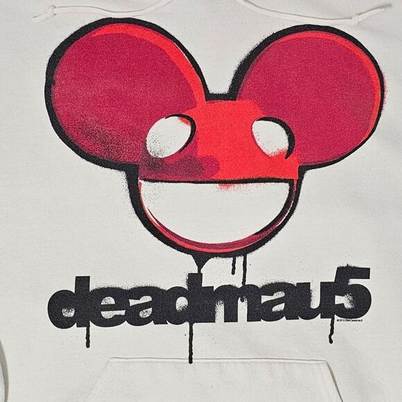 Vintage 2010 Deadmau5 Hoodie XL White Jerzees NuBlend DJ EDM Graphic Sweatshirt - Picture 2 of 7